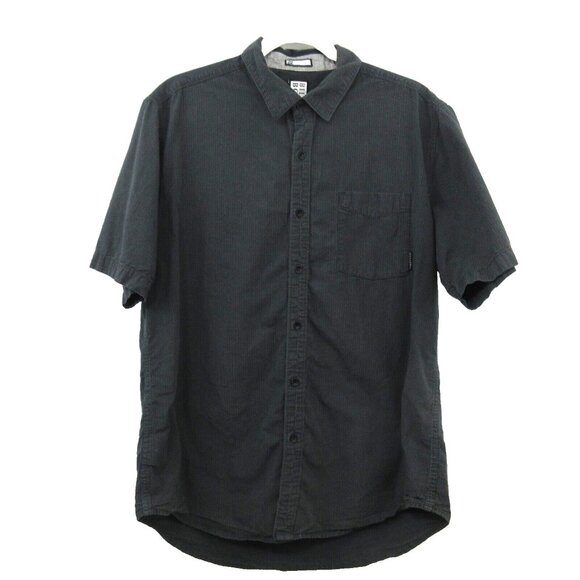 Billabong Shirt Mens Large Black Pinstriped Short Sleeve Button Front Collared - Picture 1 of 7